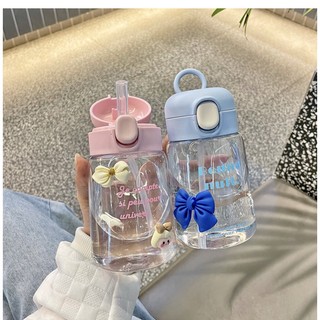 Bình nước nhựa cao cấp có ống hút họa tiết hoạt hình dễ thương cho bé gái