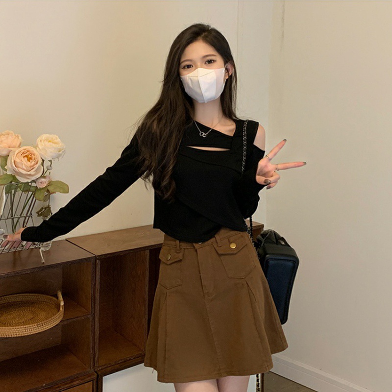 Áo kiểu SUXI tay dài hở vai màu trơn thời trang dành cho nữ