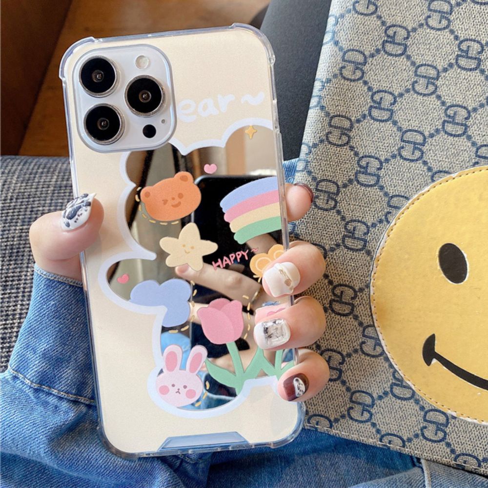 Ốp Điện Thoại TPU Mềm Tráng Gương Họa Tiết Gấu Hoạt Hình Kèm Dây Đeo Cho IPhone 14 13 12 11 Pro Max