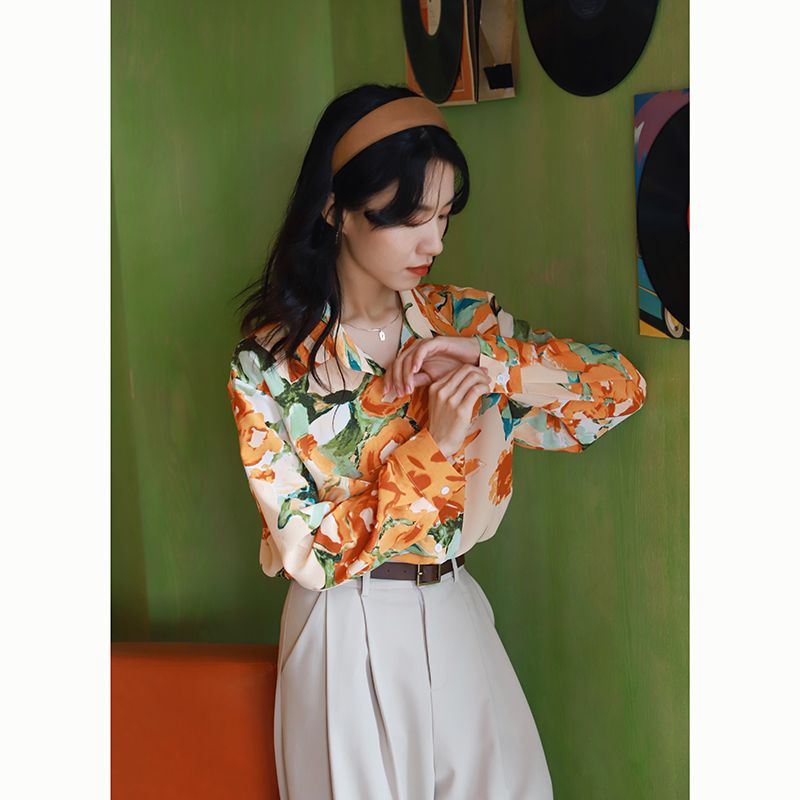 Áo Sơ Mi Tay Dài Dáng Rộng In Họa Tiết Tranh Sơn Dầu Phong Cách Hồng Kông Thời Trang Xuân Thu Cho Nữ
