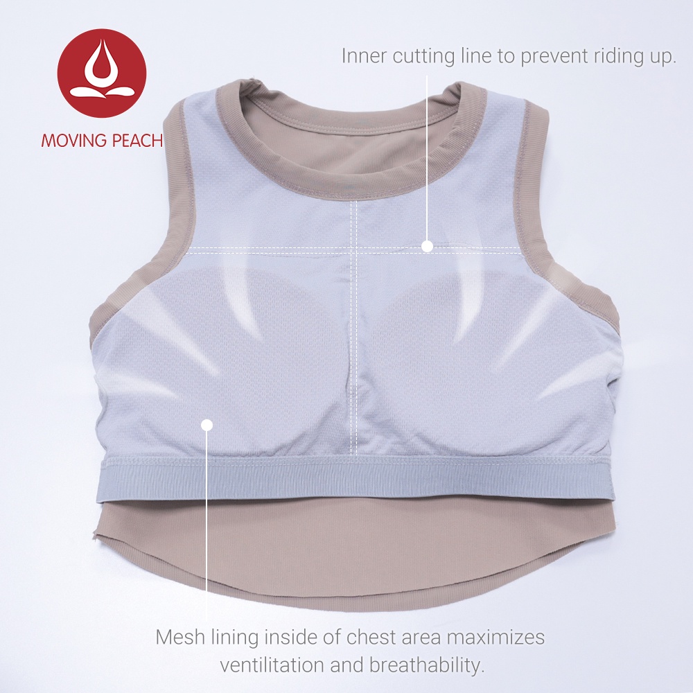 MOVING PEACH  bra thể thao Áo đồ tập yoga nữ ngực thể thao sát nách cổ tròn gân sọc chạy bộ tập yoga dành cho nữ DVO