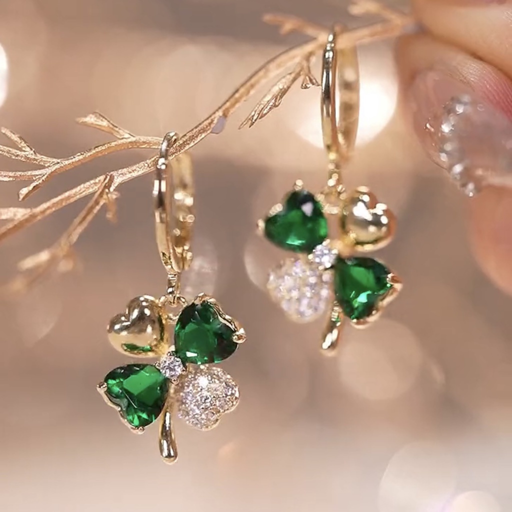Bông Tai Hình Cỏ Bốn Lá Đính Đá Zircon Siêu Nhẹ Sang Trọng Thời Trang Năm 2023 Cho Bé Gái