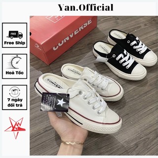 Giầy Sục Converse   Full Box   Nữ Đen - Trắng Cao Cấp - Sneaker Đạp Gót Mới A225 Ashe Sneaker 
