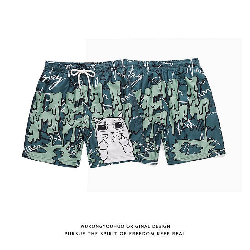 Quần short đi biển ống đứng họa tiết Graffiti hiphop cho nam 3gXW