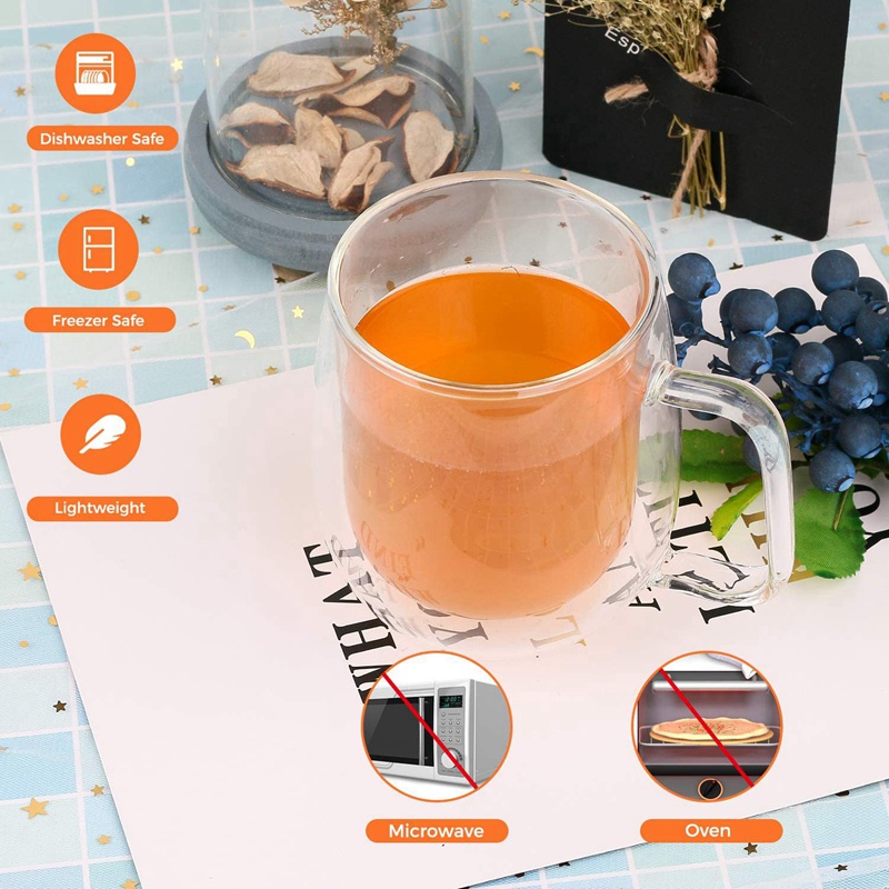 Set 2 Cốc Thủy Tinh Uống Trà Cà Phê Hai Lớp Cách Nhiệt Và Không Có Tay Cầm Rộng (300ML)