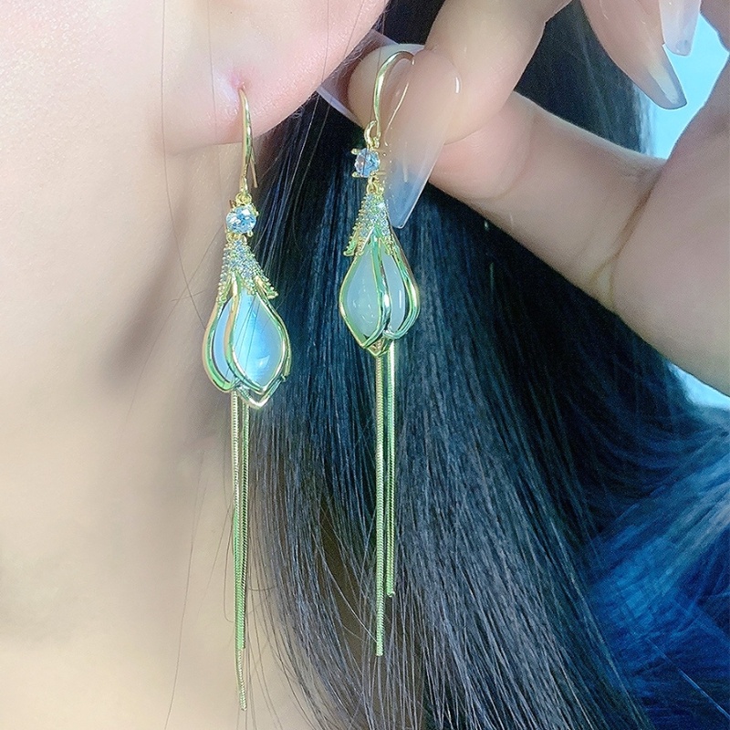 Bông Tai Dài Đính Đá Opal Cao Cấp Thời Trang Dành Cho Nữ