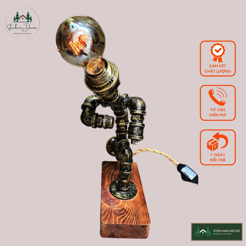 Đèn Decor - Đèn Ống Nước Trang Trí Bóng Sợi Đốt Edison Phong Cách Cổ Điển, Retro, Vintage STEEL28