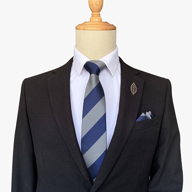 Set cà vạt và khăn tay EFAN 8cm họa tiết kẻ sọc nhiều màu tùy chọn thời trang cho nam