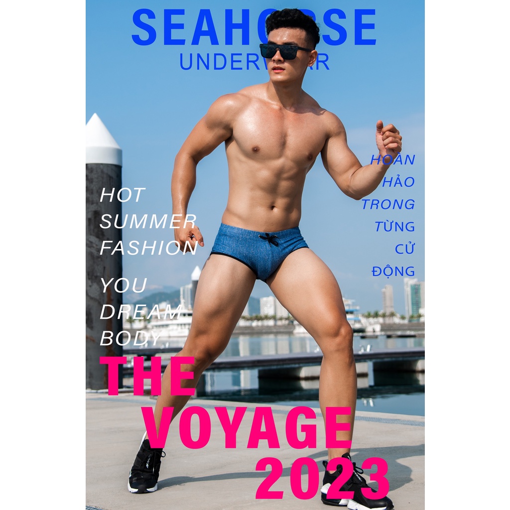 Quần bơi Nam Cao Cấp co giãn 4 chiều SP086-SW001 Hoạ Tiết Seahorse
