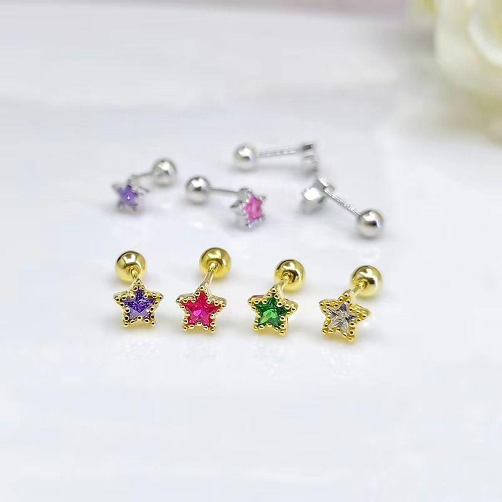 LOMBARD Bông Tai Thiết Kế Hình Ngôi Sao Nhỏ Nhiều Màu Sắc Phong Cách Hàn Quốc Thời Trang Cho Nữ