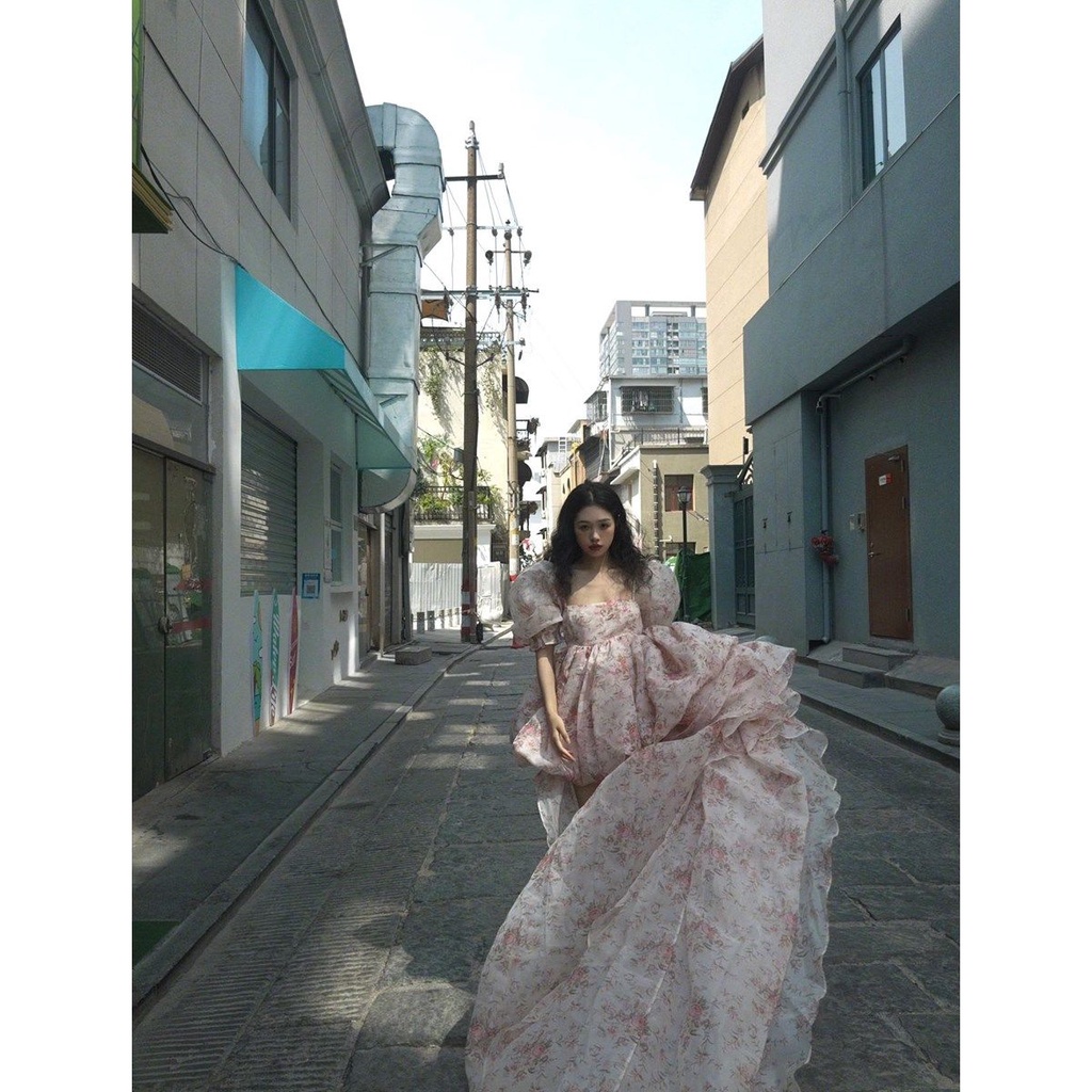 Váy công chúa Đầm Công Chúa Tay Phồng Cổ Vuông Thời Trang Mùa Hè Xinh Xắn Cho Nữ