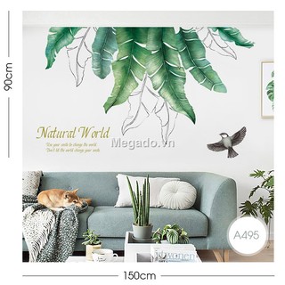 Decal cây xanh hạc hồng dán tường [AL0012] (Mẫu 2 tấm)