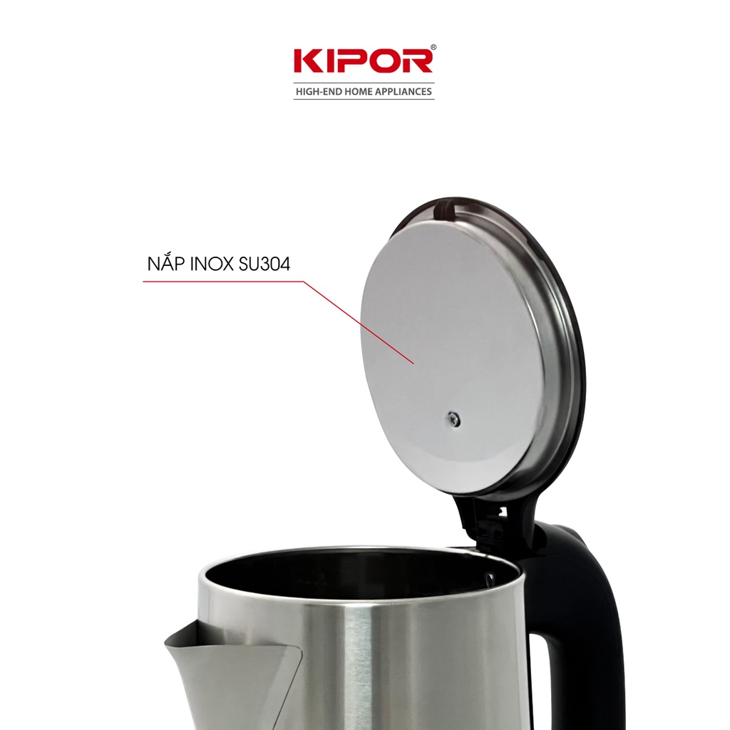 Ấm siêu tốc KIPOR KP-A318SA dung tích lớn 1.8L - 1500W - Hàng chính hãng - Bảo hành tại nhà 12 tháng