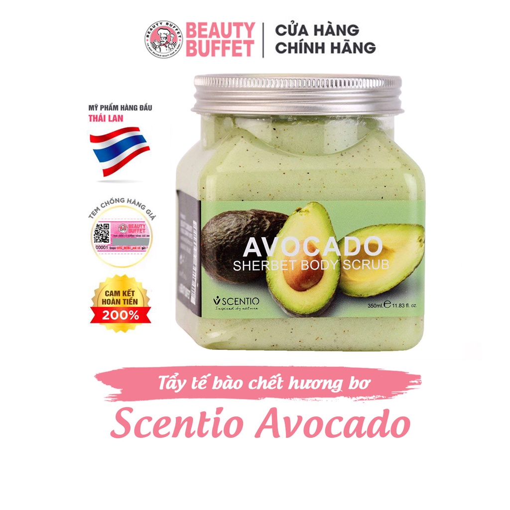 Tẩy tế bào da chết body dưỡng ẩm và sáng mịn da quả bơ Beauty Buffet Scentio Avocado Body Scrub 350ml