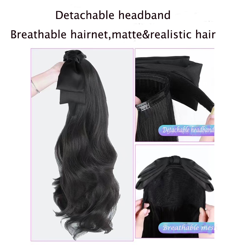 Bộ Tóc Giả Dài Thẳng / Xoăn Chữ U Màu Đen Có Thể Tháo Rời Cho Nữ