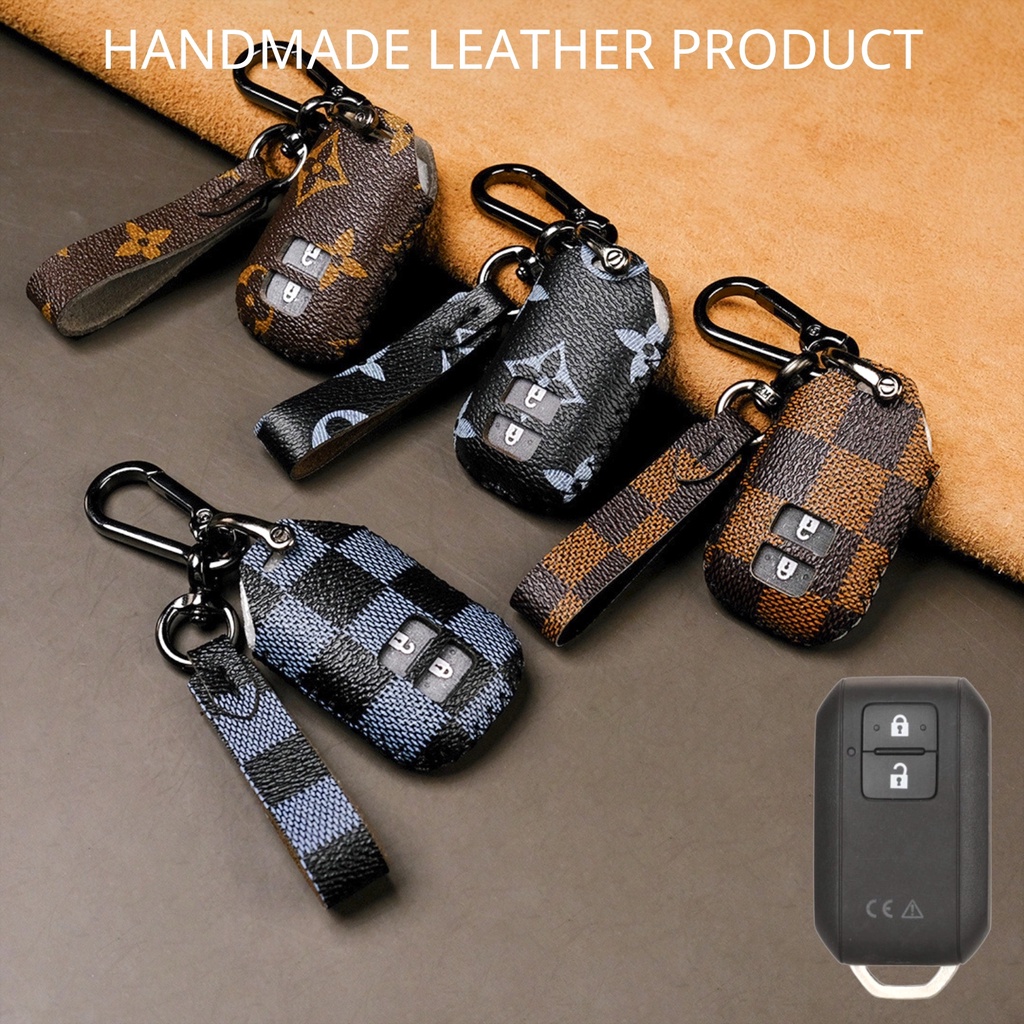 Bao da bọc chìa khóa smartkey ô tô Suzuki XL7 Swift Ertiga Vitara khâu tay móc đen có dây tay cầm SX2