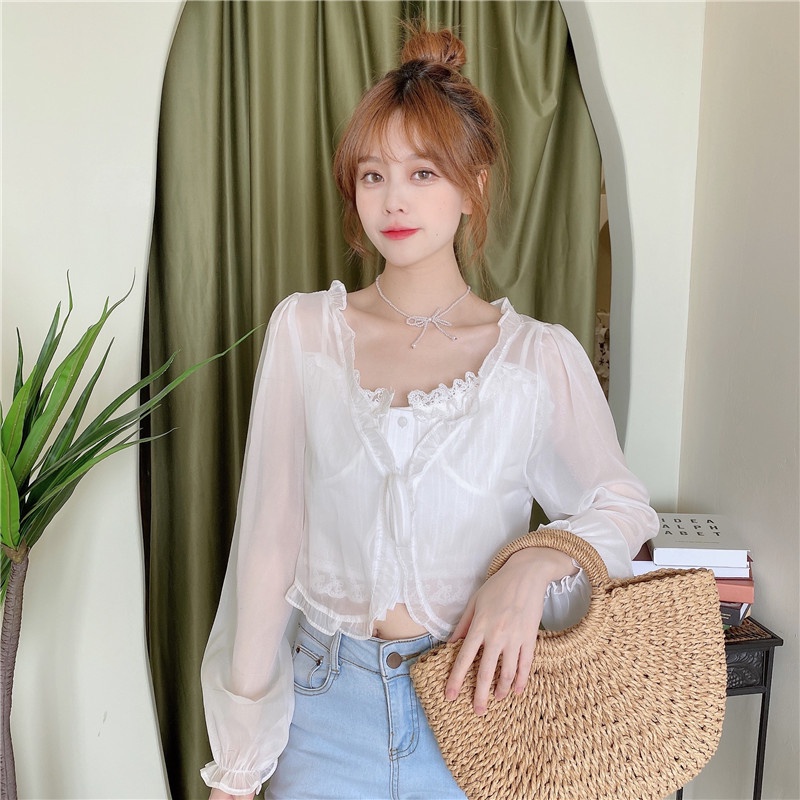 Áo Khoác cardigan Chống Nắng Mùa Xuân Hè 2023 Mới Với Váy Voan Và Áo Choàng Cổ Tích