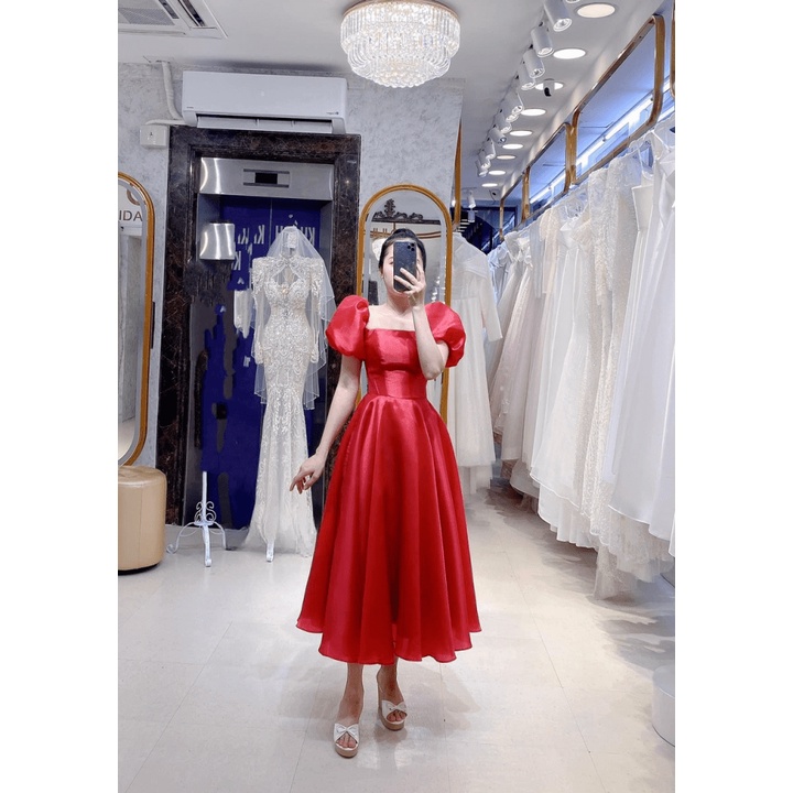 SĂN NGAY CHỜ CHI - ĐẦM VẢI OMAGA BÓNG ĐẸP MỀM MẠI CỔ VUÔNG TAY PHỒNG NGẮN ÔM EO DÁNG DÀI CỰC XINH ĐẸP CUỐN HÚT ĐI CHƠI D