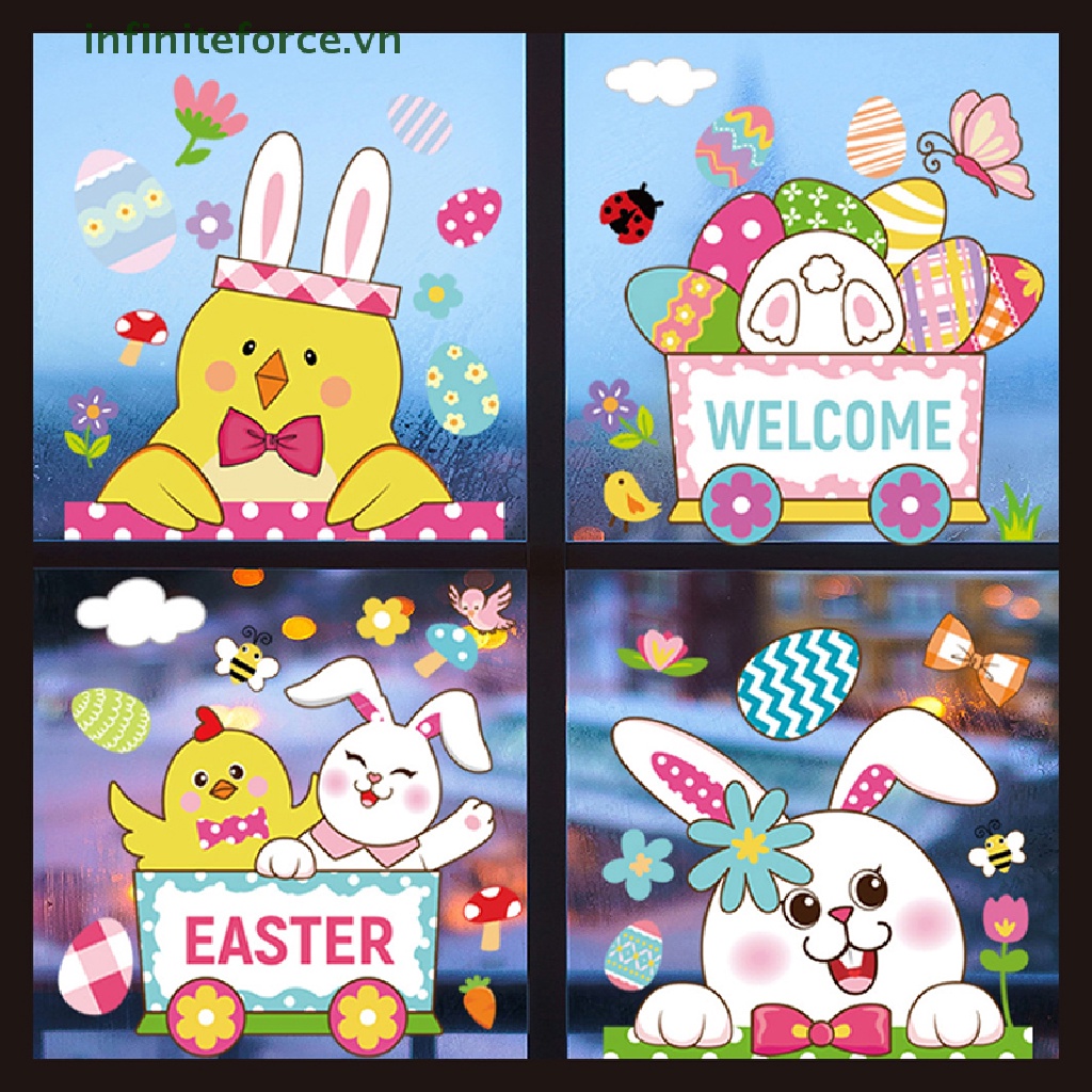 1 Sticker Dán Cửa Kính Hình Thỏ Và Trứng Phục Sinh Kích Thước 20X30Cm
