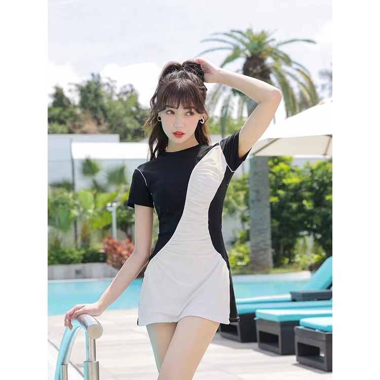 Bộ Đồ Bơi Một Mảnh Ôm Bụng Không Dây Có Miếng Đệm Ngực Phong Cách Ins Hàn Quốc Cho Nữ Sinh