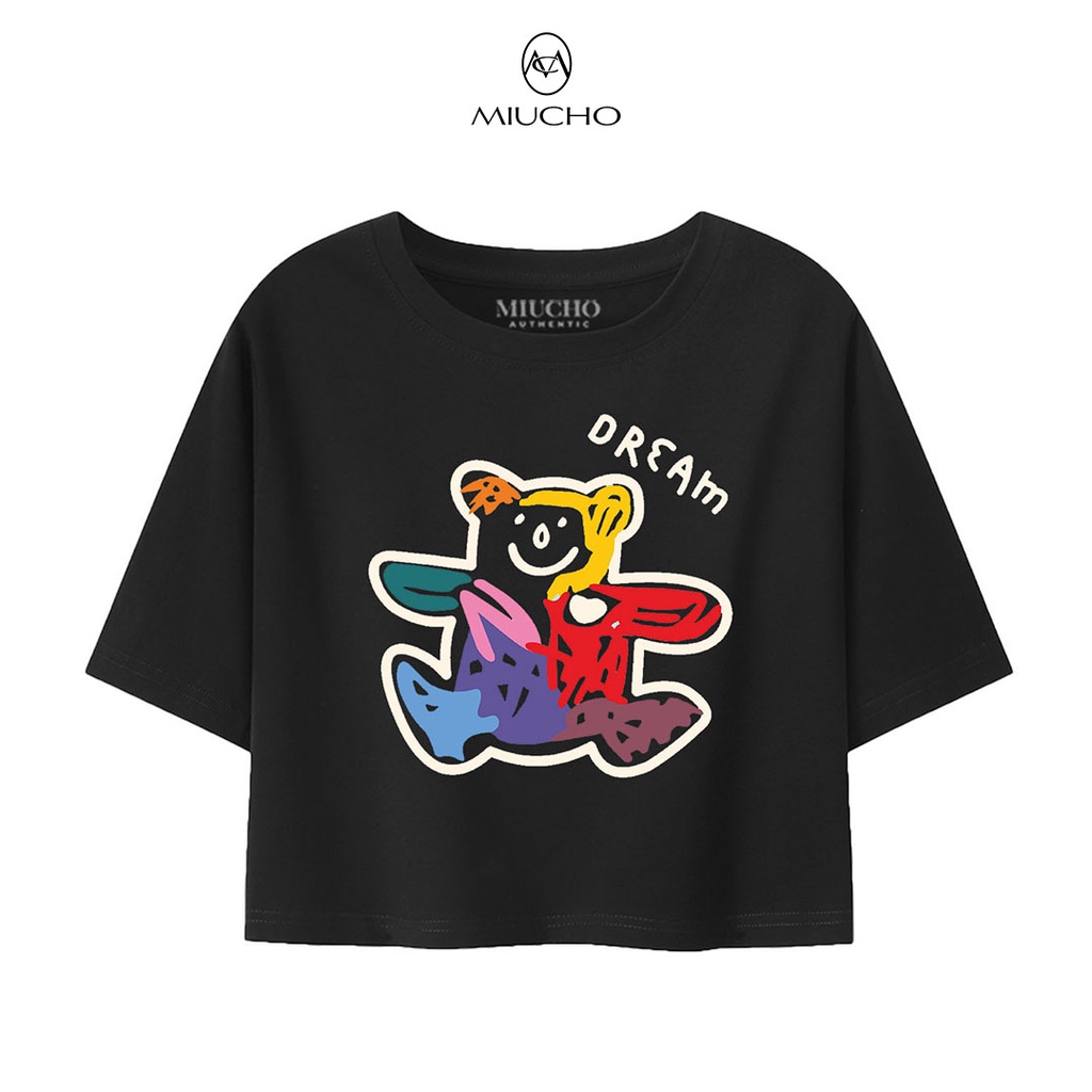 Áo croptop nữ tay ngắn cổ tròn vải thun cotton kiểu hàn quốc CR017 Miucho in hình hoạ tiết