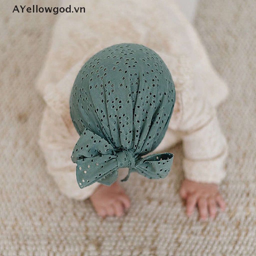 Ayellowgod Mũ Turban Thắt Nơ Mùa Hè Co Giãn Mềm Mại Cho Bé Gái Sơ Sinh.