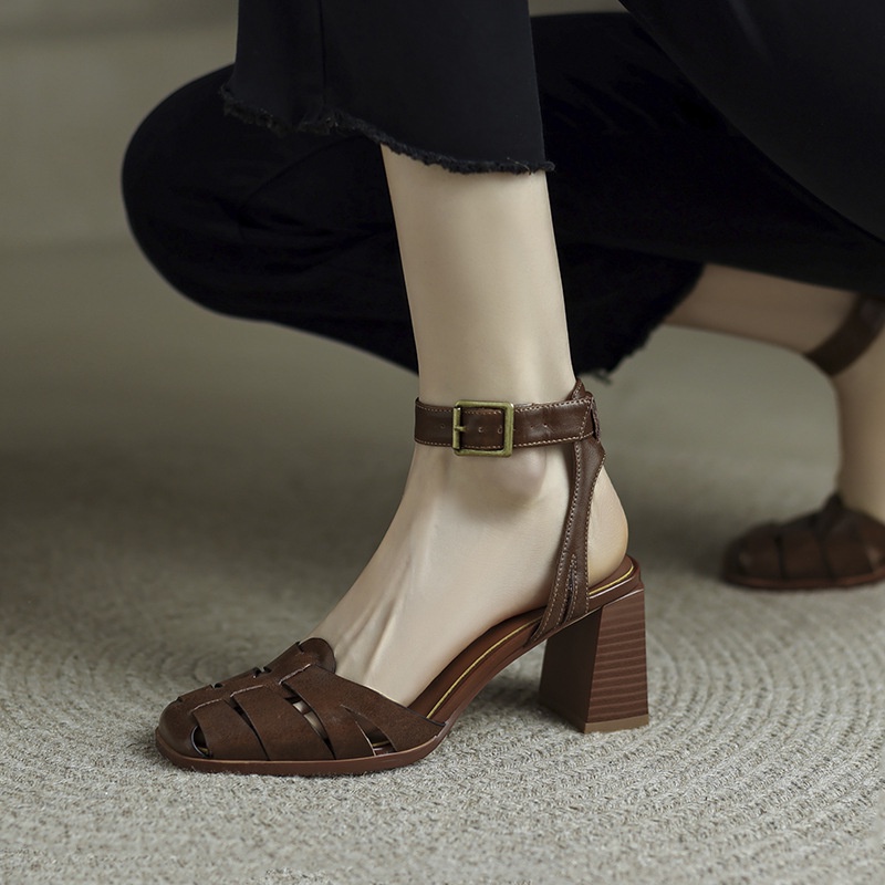 Duoya Tóc Thẳng ~ [Hàng Có Sẵn] Giày Sandal Cao Gót Hở Ngón Quai Mảnh Đế Bằng Phong Cách Roman Cho Nữ Miễn Phí Vận Chuyển