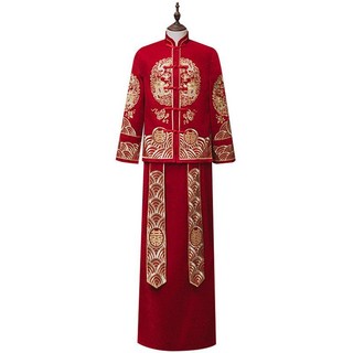 Váy cưới sang trọng nam xiuhe đầm 2024 phong cách mới trung quốc áo cưới chổi đầm cưới xiuhe nam rồng phượng hoàng áo