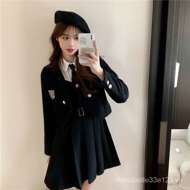 Set Áo Khoác + Chân Váy Ngắn Xếp Ly + Áo Sơ Mi + Áo Hai Dây Cardigan Ngắn Phong Cách Thời Trang Mới 2023