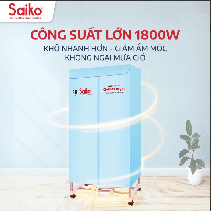 Tủ sấy quần áo Máy sấy quần áo Saiko CD-1800 công suất 1800W tiết kiệm điện sấy khô nhanh bảo hành 18 tháng