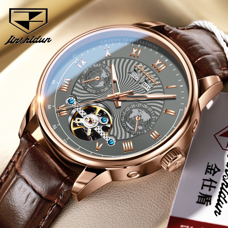 Đồng hồ Nam JSdun máy cơ size 40mm, dây da thoáng khí, chống nước 30m, bảo hành toàn quốc 12 tháng