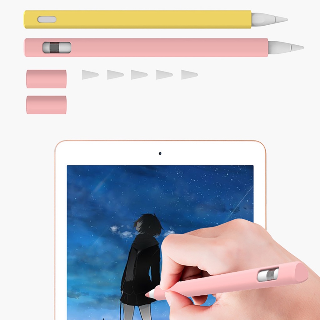 Vỏ Bảo Vệ Bút Cảm Ứng Apple Pencil 1 / 2 Bằng Silicon Màu Trơn Họa Tiết Hoa Hướng