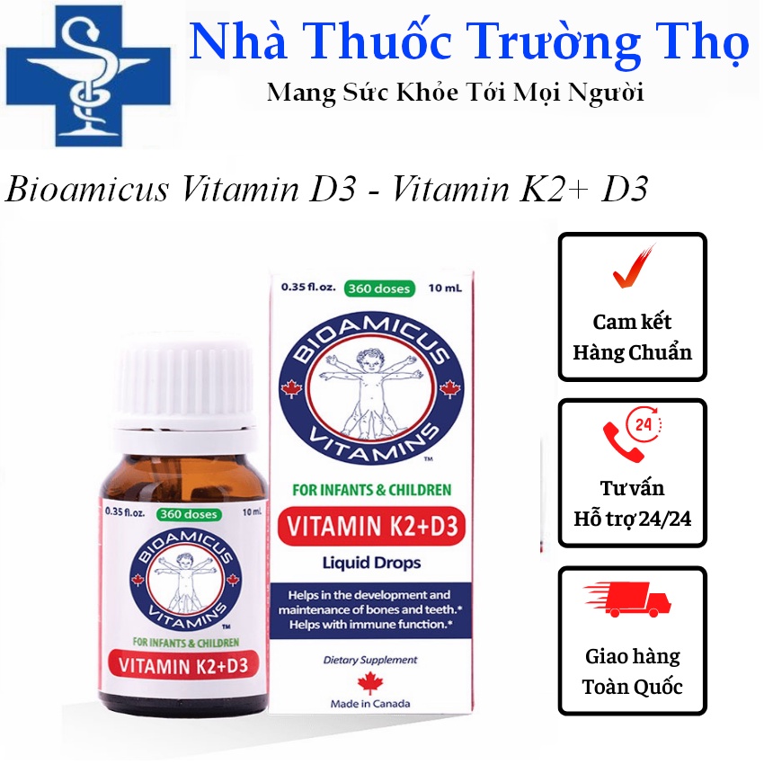 Bioamicus Vitamin D3 - Vitamin K2+ D3 -Tăng khả năng hấp thu canxi cho xương chắc khỏe, chống còi xương