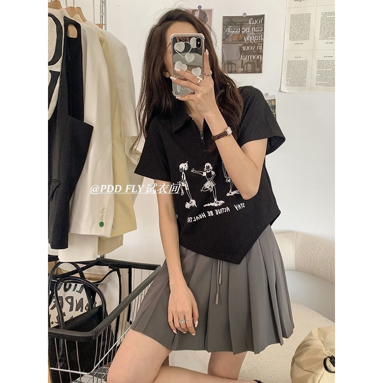 Áo polo COZOK ngắn tay phối khóa kéo phong cách cổ điển