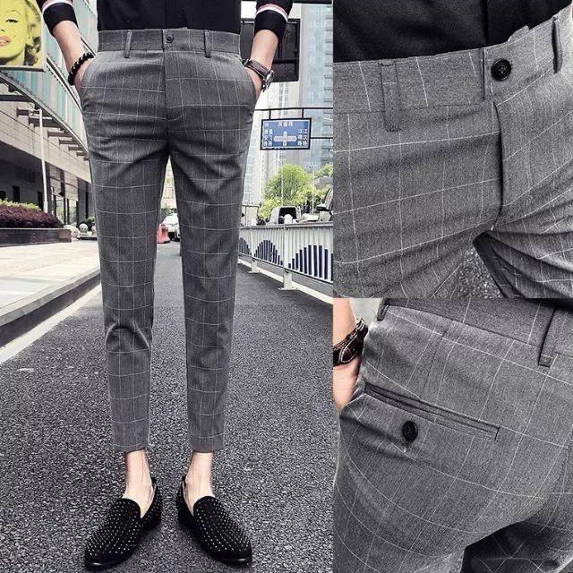 Quần âu nam kẻ caro, Quần Tây Âu Nam Kẻ Sọc CARO 3 Màu Vải COTTON 2 CHIỀU Form Chuẩn Men Dáng Ôm Thời Trang