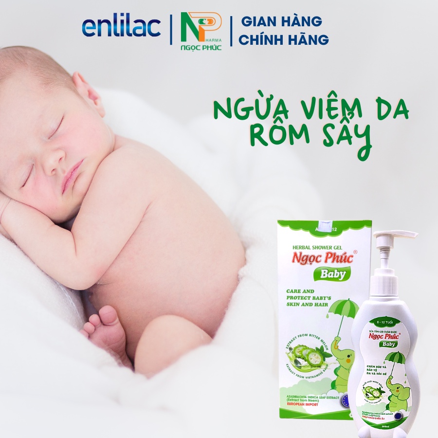 Sữa tắm thảo dược Ngọc Phúc BaBy 200ml chiết xuất tía tô, mướp đắng an toàn, lành tính cho làn da bé