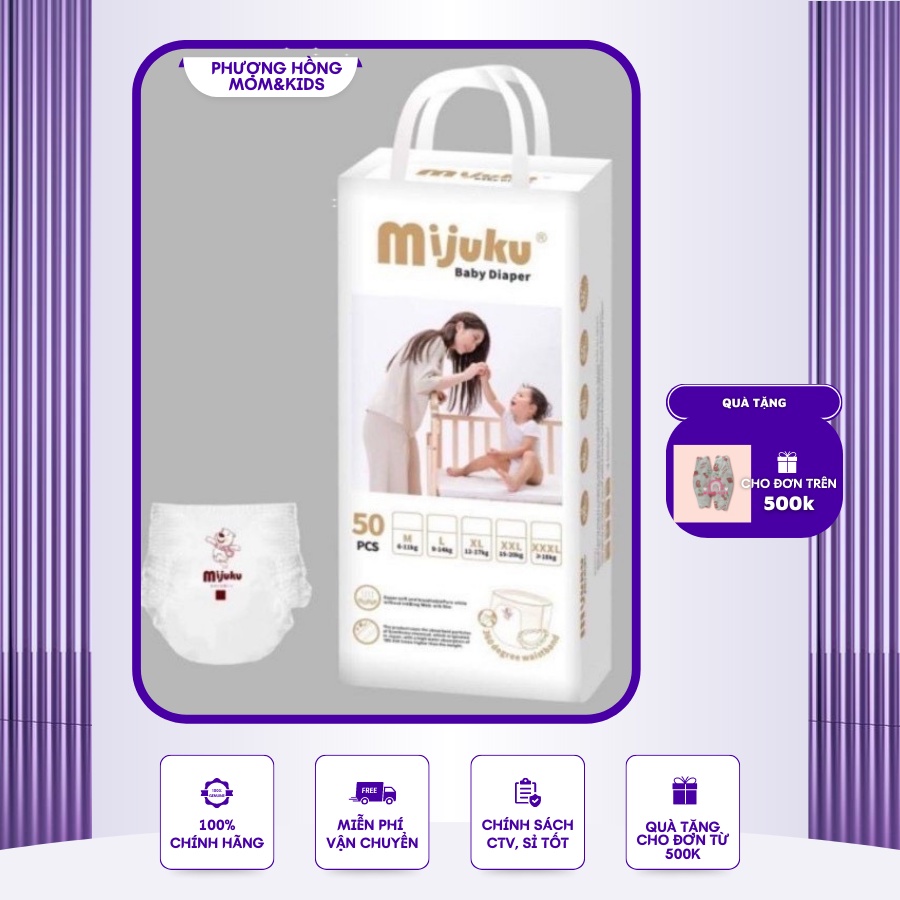 (Quà tặng 0đ) Combo 100 Tả quần cao cấp Mijuku M/L/XL/XXL/XXXL/4XL/5XL (chính hãng công ty)