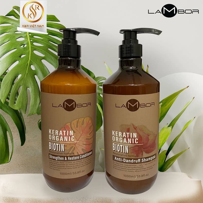 Dầu Gội Dầu Xả Keratin LAMBOR 1000ml * 2 Sạch Gàu Phục Hồi Kích Thích Mọc Tóc Thải Độc Da Đầu