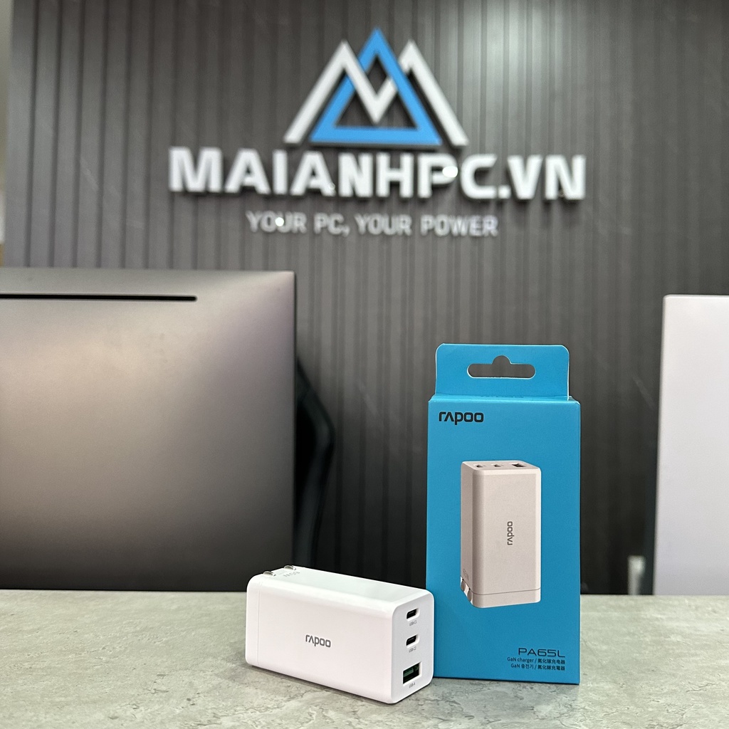 Sạc nhanh Rapoo 3 cổng  65W PA65L hàng chính hãng bảo hành 24th