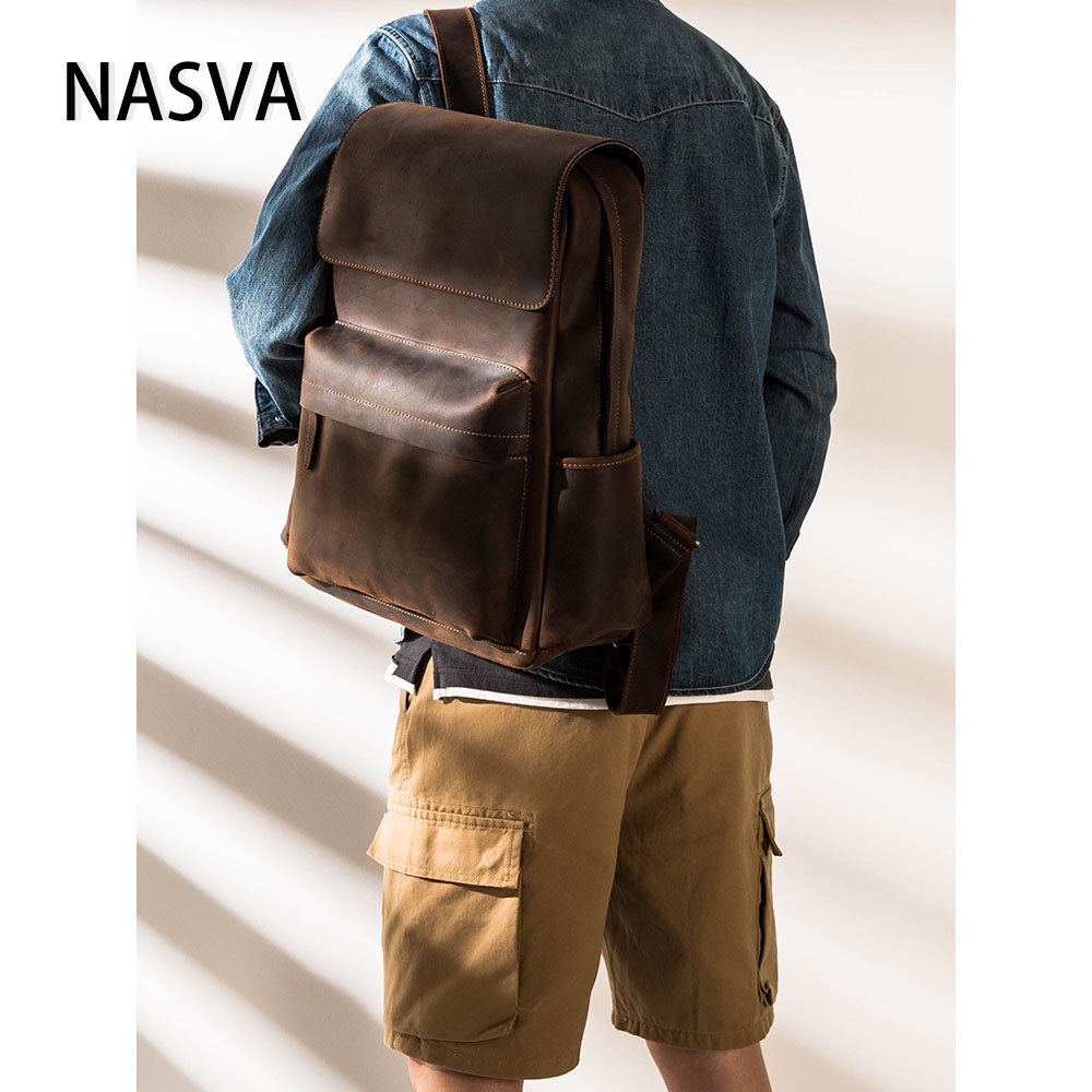Nasva Retro Crazy Horse Da Ba Lô Da Thật Ba Lô Phong Cách Anh Túi Máy Tính Da Bò Túi Du Lịch Handmade Da Bò Túi Kinh Doanh