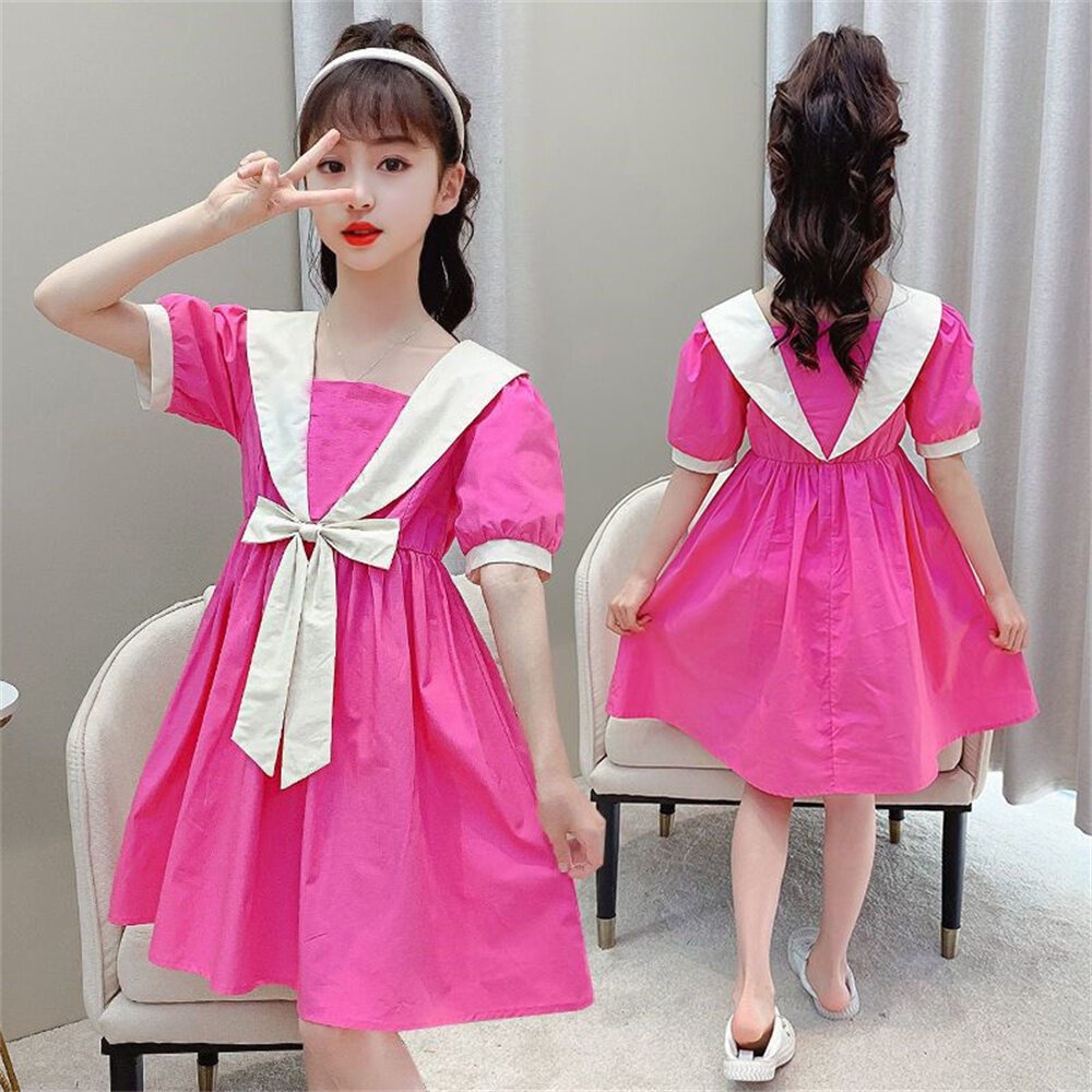 Đầm công chúa cổ vuông đính nơ thời trang Hàn Quốc dễ thương cho bé gái 3-13 tuổi