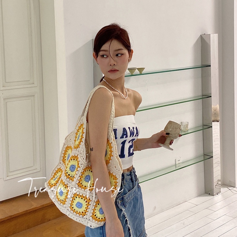 Th Túi Đeo Vai Đan Len Dệt Tay Phong Cách Blogger Hàn Quốc Cho Nữ Đi Biển Kỳ Nghỉ Fe