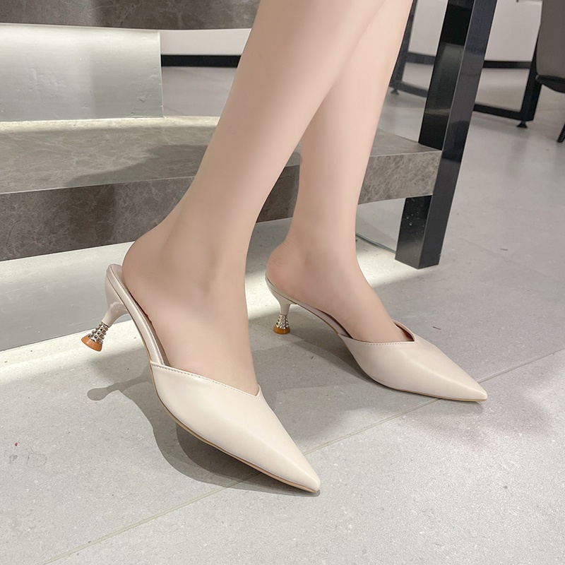 Giày Cao Gót Mũi Nhọn Chất Liệu Da Thời Trang Công Sở Thanh Lịch Cho Nữ Size 33 34