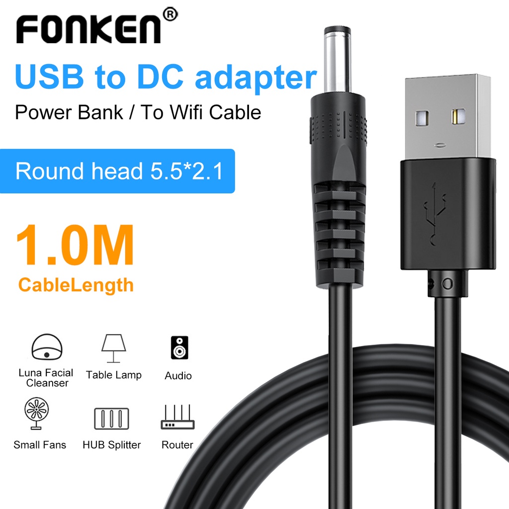 Fonken Dây Cáp Sạc 5.5 * 2.1mm USB Sang DC 5V Chuyên Dụng Cho Nguồn Điện