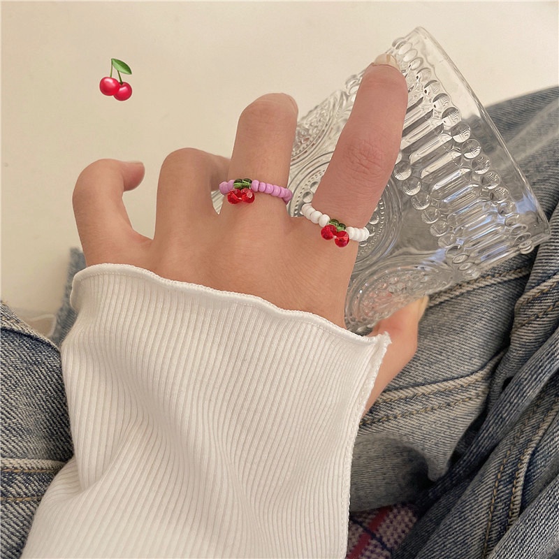 Nhẫn Acrylic Đính Hạt Hình Quả Cherry Quà Tặng Ngày Lễ Tình Nhân Cho Nữ
