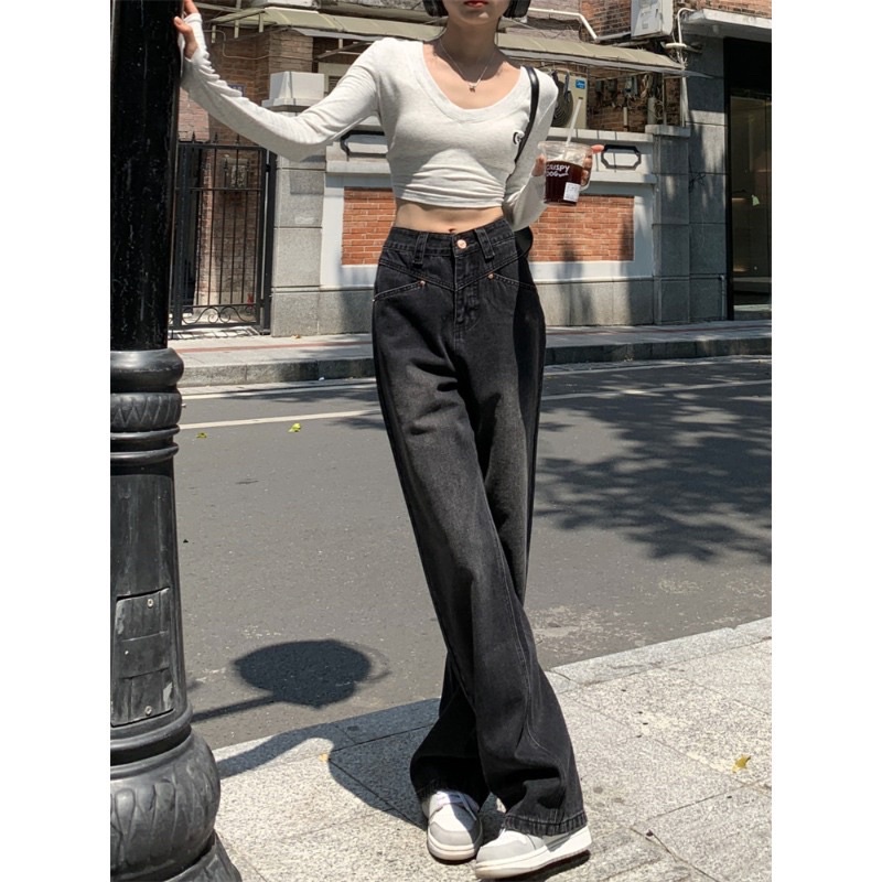 Quần suông đen mài nhẹ