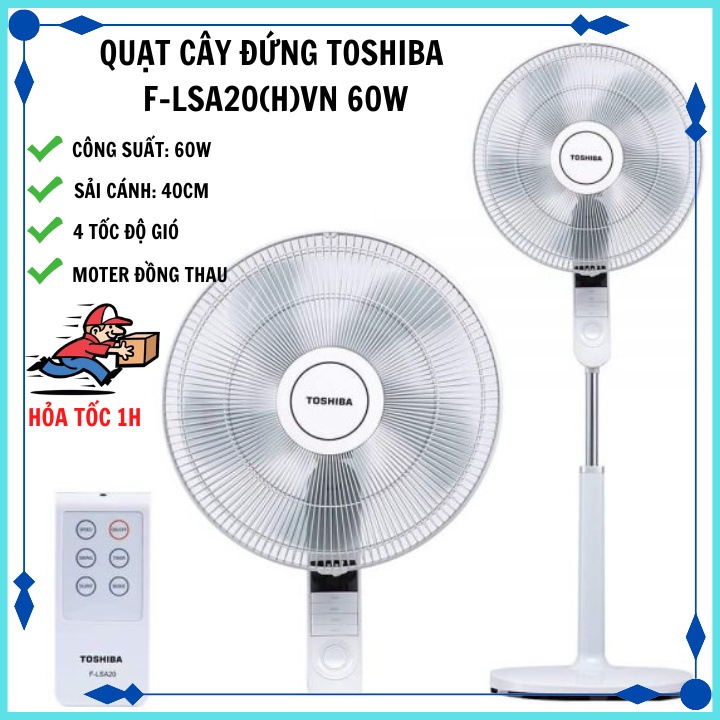 Quạt cây đứng TOSHIBA F-LSA20(H)VN 60W, 4 tốc độ gió, có điều khiển từ xa