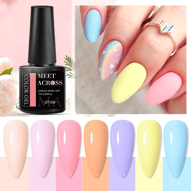 Gel Sơn Móng Tay MTSSII MEET ACROSS Sấy Khô UV LED Bán Vĩnh Viễn Màu Trơn Macaron Tùy Chọn 7ml
