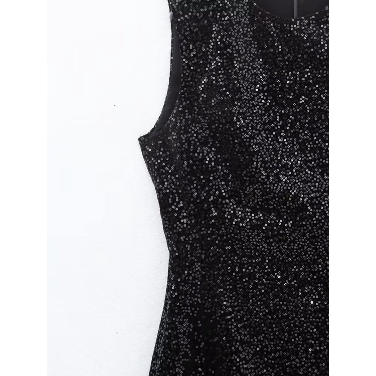 Made in Morocco - Đầm Zara trơn đen sequins không tay sang đẹp DT7SQG55N10