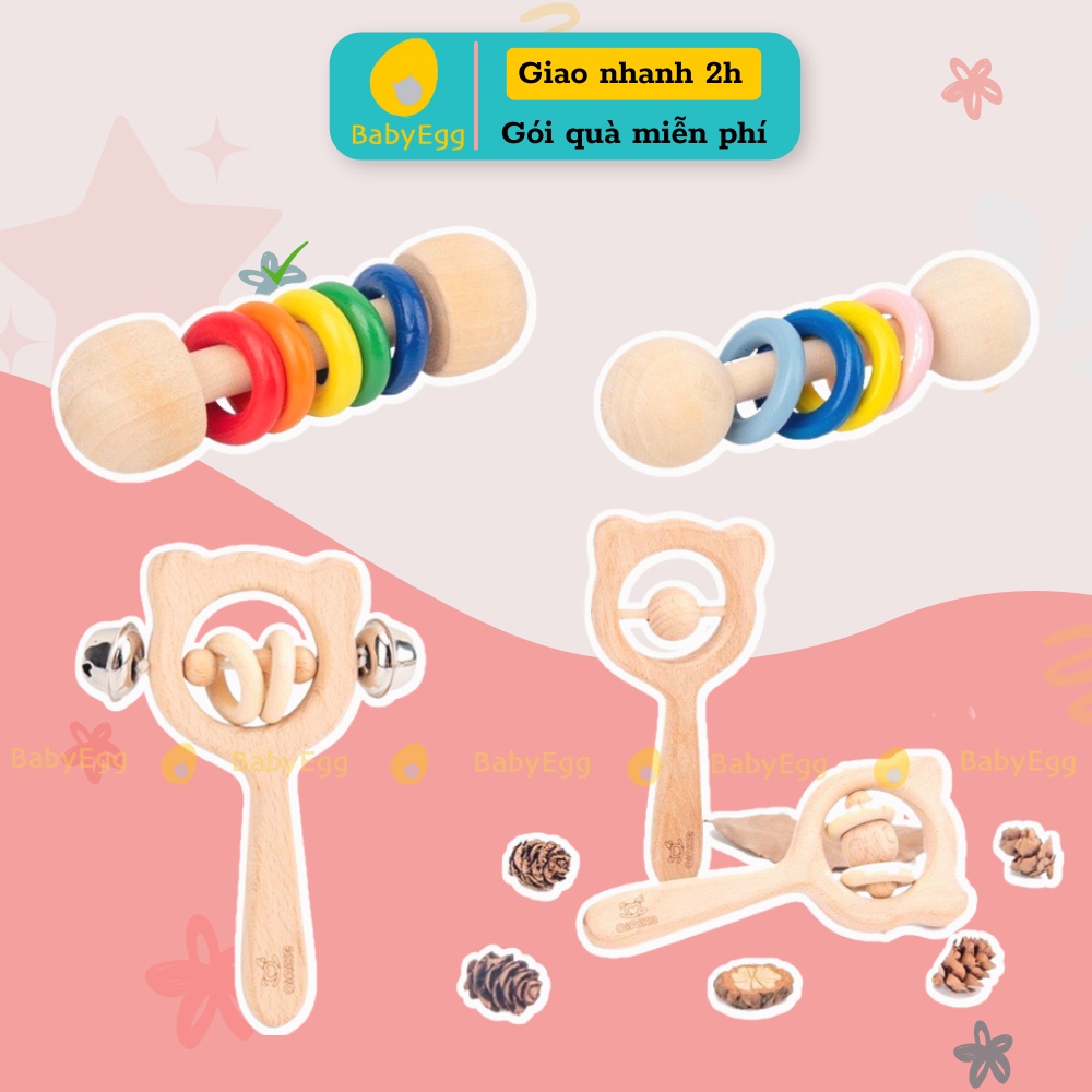 TỔNG HỢP lục lạc gỗ trơn Đồ chơi giáo dục sớm montessori cho trẻ nhỏ trẻ sơ sinh xúc xắc lục lạc 6 tháng 1 tuổi babyegg